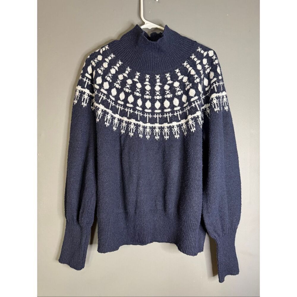 Free Assembly Navy White Sweater with Mock Neck Womens XXL